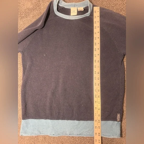 Armani Exchange Men's Dark and Light Blue Cotton Cashmere Blend Crewneck Sweater - Picture 7 of 7